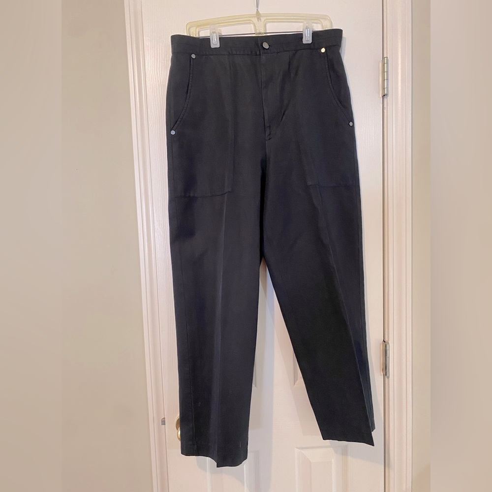 HELMUT LANG Pants Black Cotton/Linen Size 10 High Waist